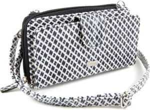 Women's Wallet Woven Leather Crossbody Smartphone Purse with Straps RFID Black and White