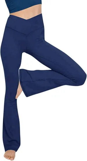 Womens Yoga Pants Summer Shorts | High Waisted Flare Leggings Bell Bottom Yoga Dress Pants Seamless
