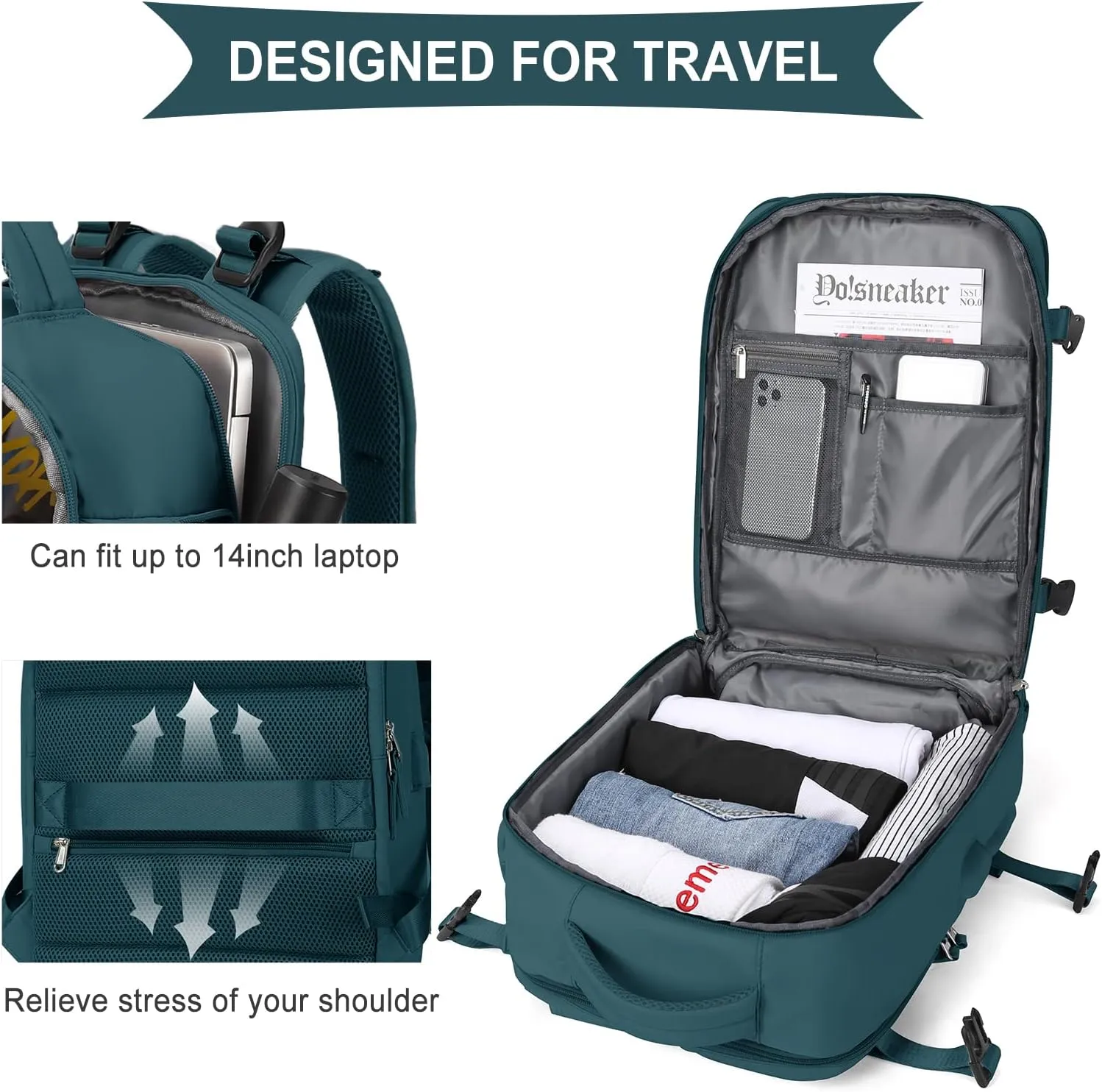 WONHOX Large Travel Backpack Carry on Flight Approved Laptop Work Business Backpack for Women Men Mochila de Viaje