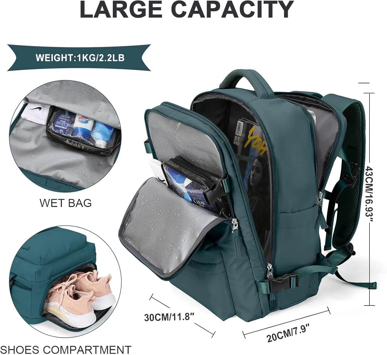 WONHOX Large Travel Backpack Carry on Flight Approved Laptop Work Business Backpack for Women Men Mochila de Viaje