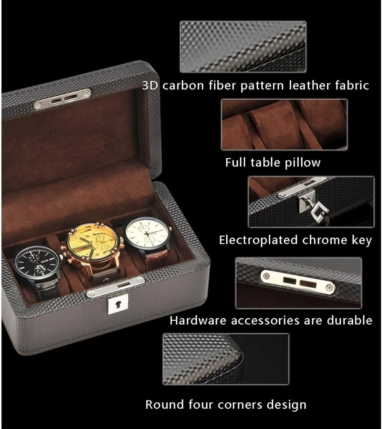 Wooden Watch Box Nordic Simple Mens Mechanical Watch Holder Organizer Collection Storage Box with Lock, Carbon Fiber Grain Leather Watch Display Cases for Women(Brown A)