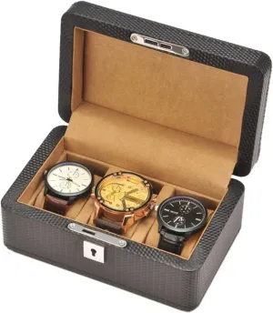 Wooden Watch Box Nordic Simple Mens Mechanical Watch Holder Organizer Collection Storage Box with Lock, Carbon Fiber Grain Leather Watch Display Cases for Women(Brown A)