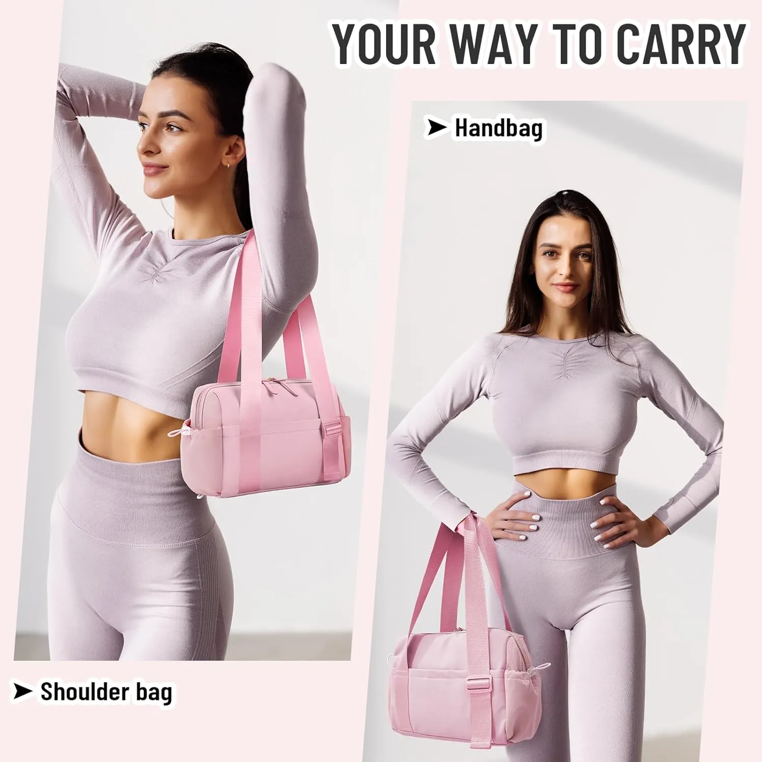 WOOMADA Waterproof Small Gym Bag for Women Mini Duffle Bag with Wet Compartment Cute Workout Yoga Fitness Sport Tote(Pink)