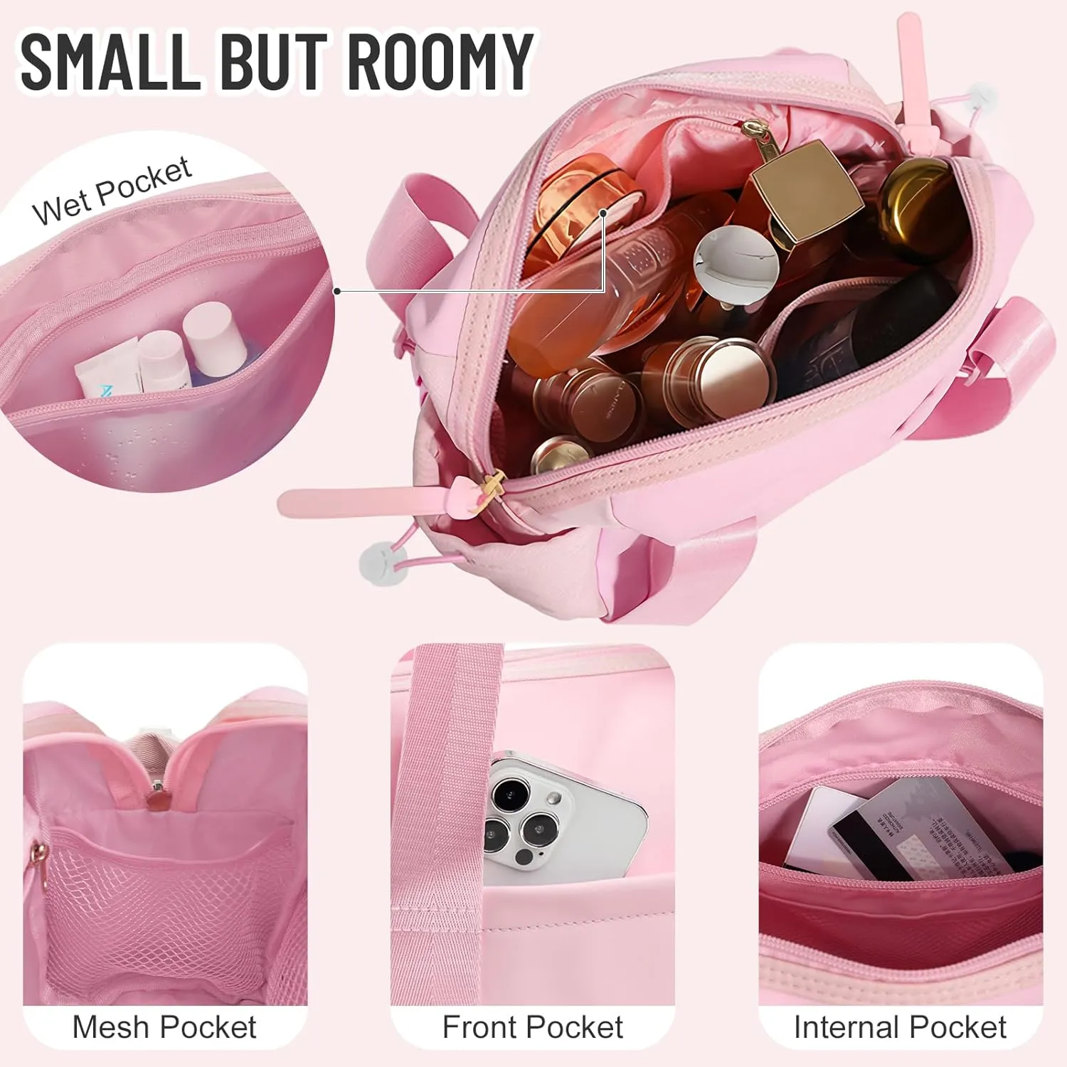 WOOMADA Waterproof Small Gym Bag for Women Mini Duffle Bag with Wet Compartment Cute Workout Yoga Fitness Sport Tote(Pink)