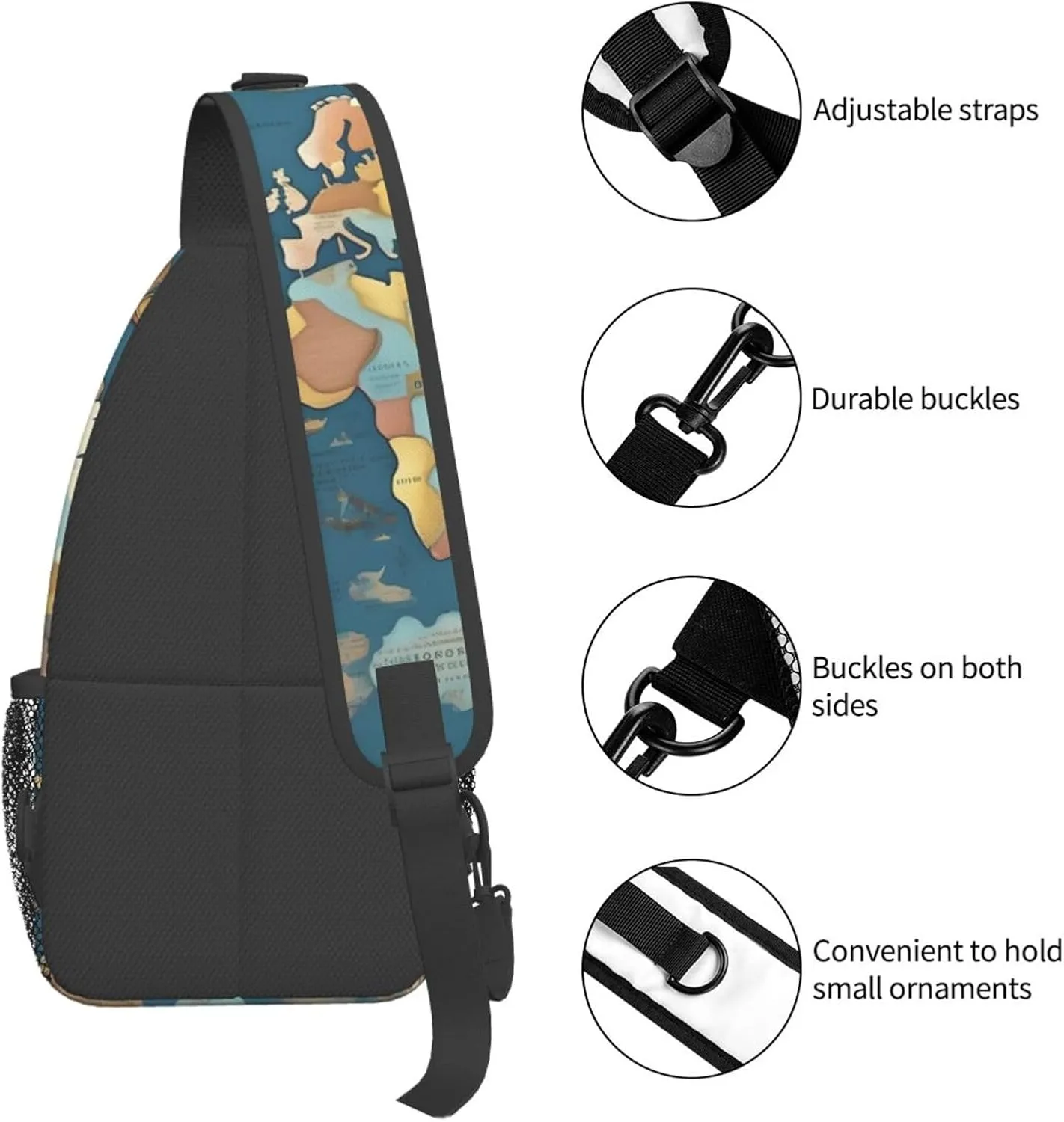 World Map Pattern High Storage Capacity Chest Bag Diagonally Sling Backpack Crossbody Shoulder Bag For Men Women