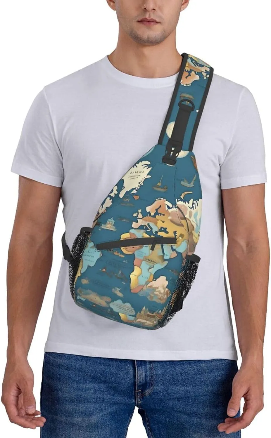 World Map Pattern High Storage Capacity Chest Bag Diagonally Sling Backpack Crossbody Shoulder Bag For Men Women