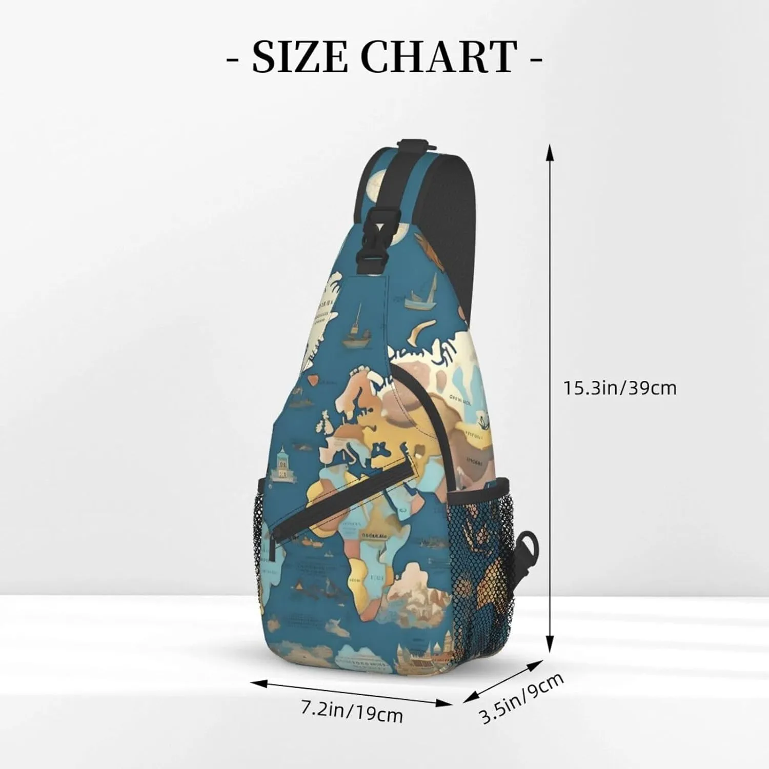 World Map Pattern High Storage Capacity Chest Bag Diagonally Sling Backpack Crossbody Shoulder Bag For Men Women