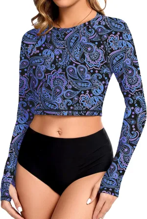 WOWENY Rash Guard for Women Long Sleeve Swimsuits UPF 50  Swim Shirts UV Protection Swim Crop Top Bathing Suit No Bottom
