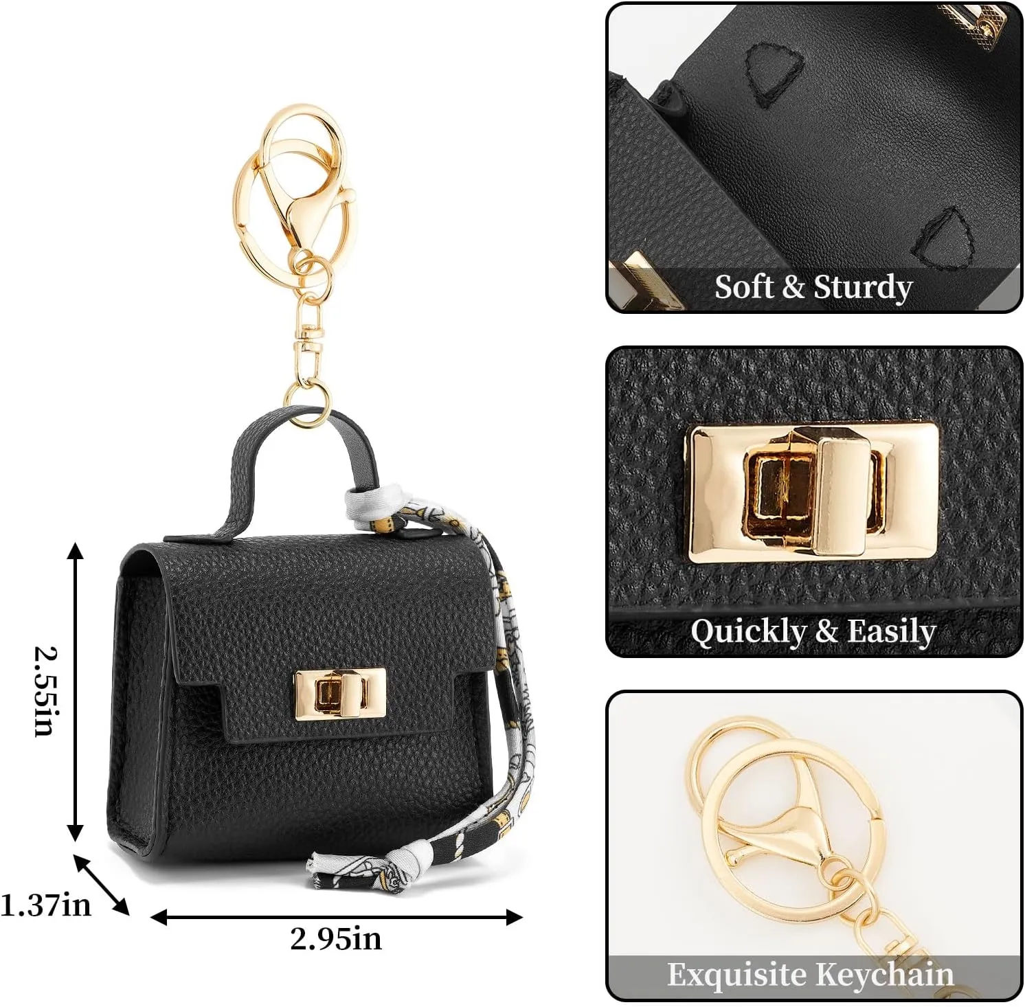 WOZEAH Mini Backpack Keychain for Women,Small Change Pouch Coin Purse Twist-lock with Key Headset Bag（Black）