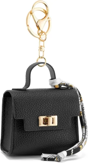 WOZEAH Mini Backpack Keychain for Women,Small Change Pouch Coin Purse Twist-lock with Key Headset Bag（Black）