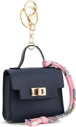 WOZEAH Mini Backpack Keychain for Women,Small Change Pouch Coin Purse Twist-lock with Key Headset Bag（Dark Blue）