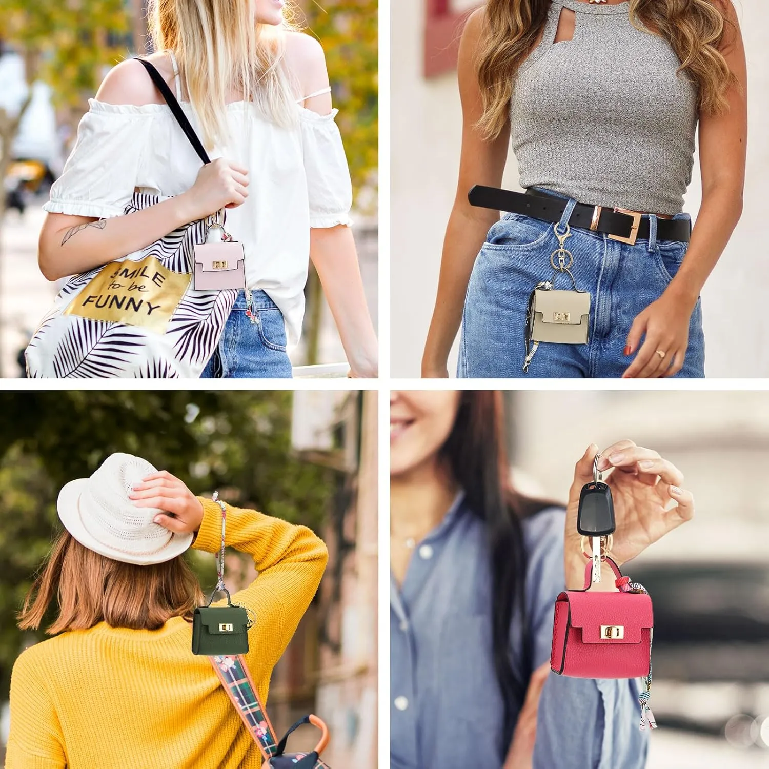 WOZEAH Mini Backpack Keychain for Women,Small Change Pouch Coin Purse Twist-lock with Key Headset Bag（Dark Blue）