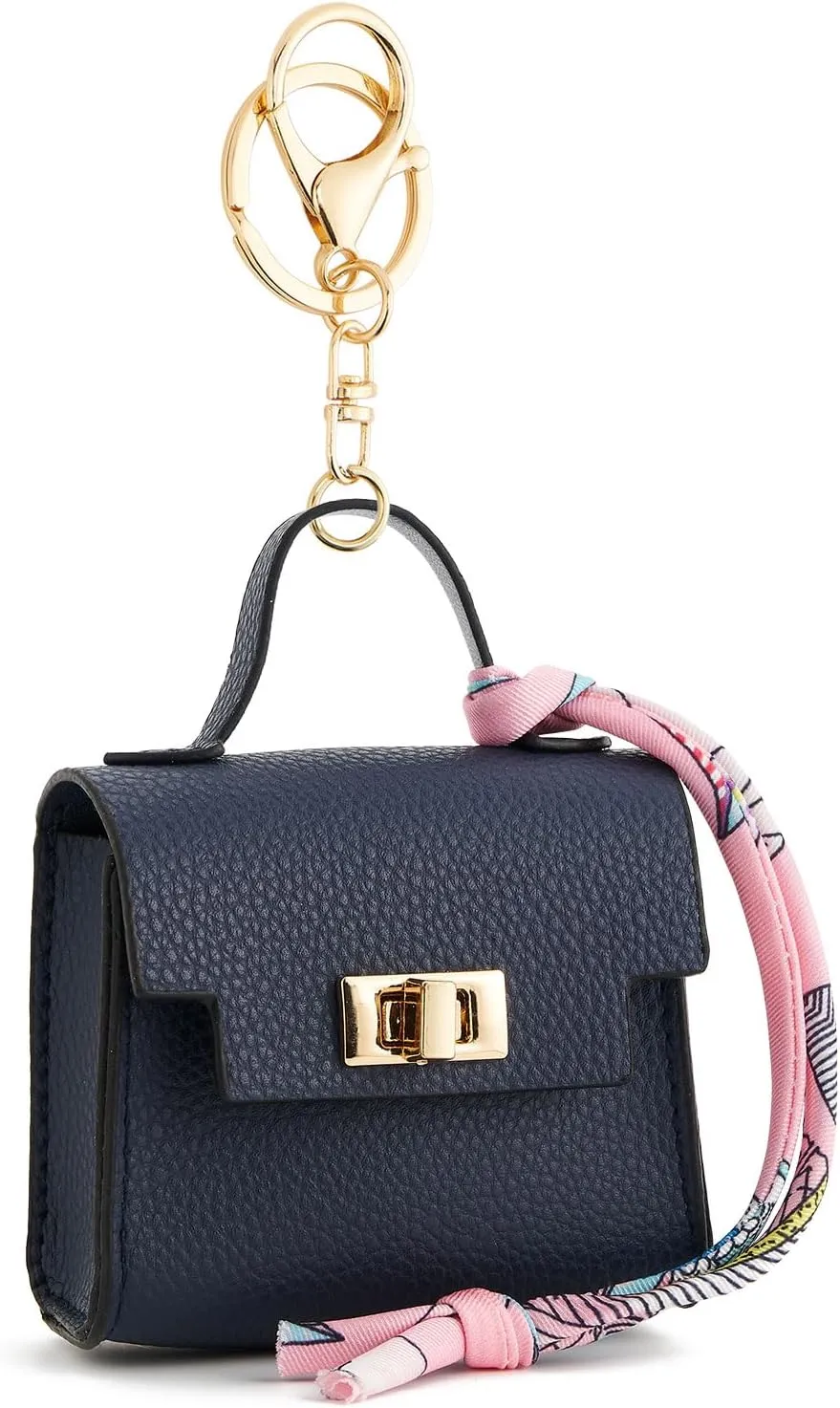 WOZEAH Mini Backpack Keychain for Women,Small Change Pouch Coin Purse Twist-lock with Key Headset Bag（Dark Blue）