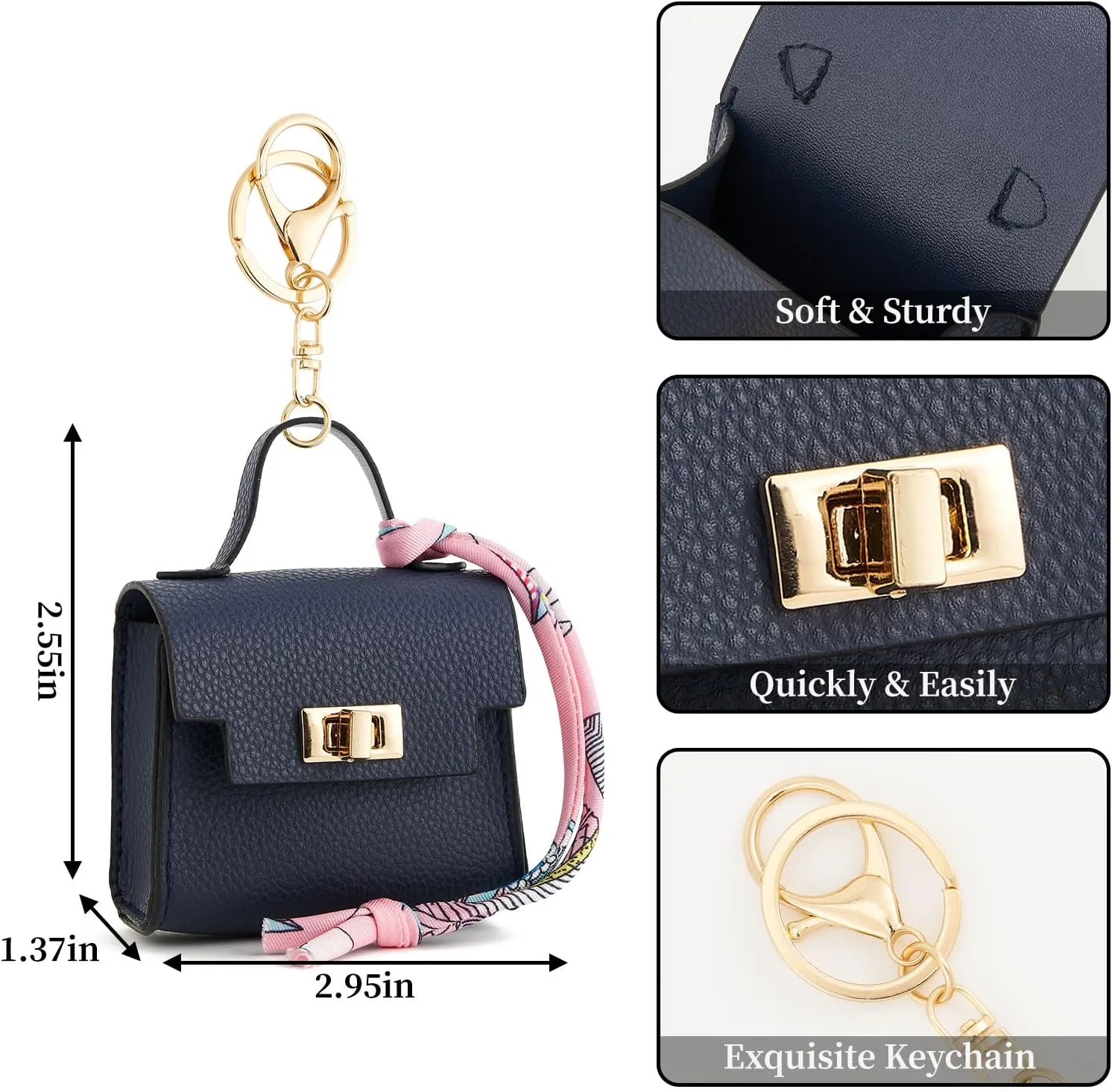 WOZEAH Mini Backpack Keychain for Women,Small Change Pouch Coin Purse Twist-lock with Key Headset Bag（Dark Blue）