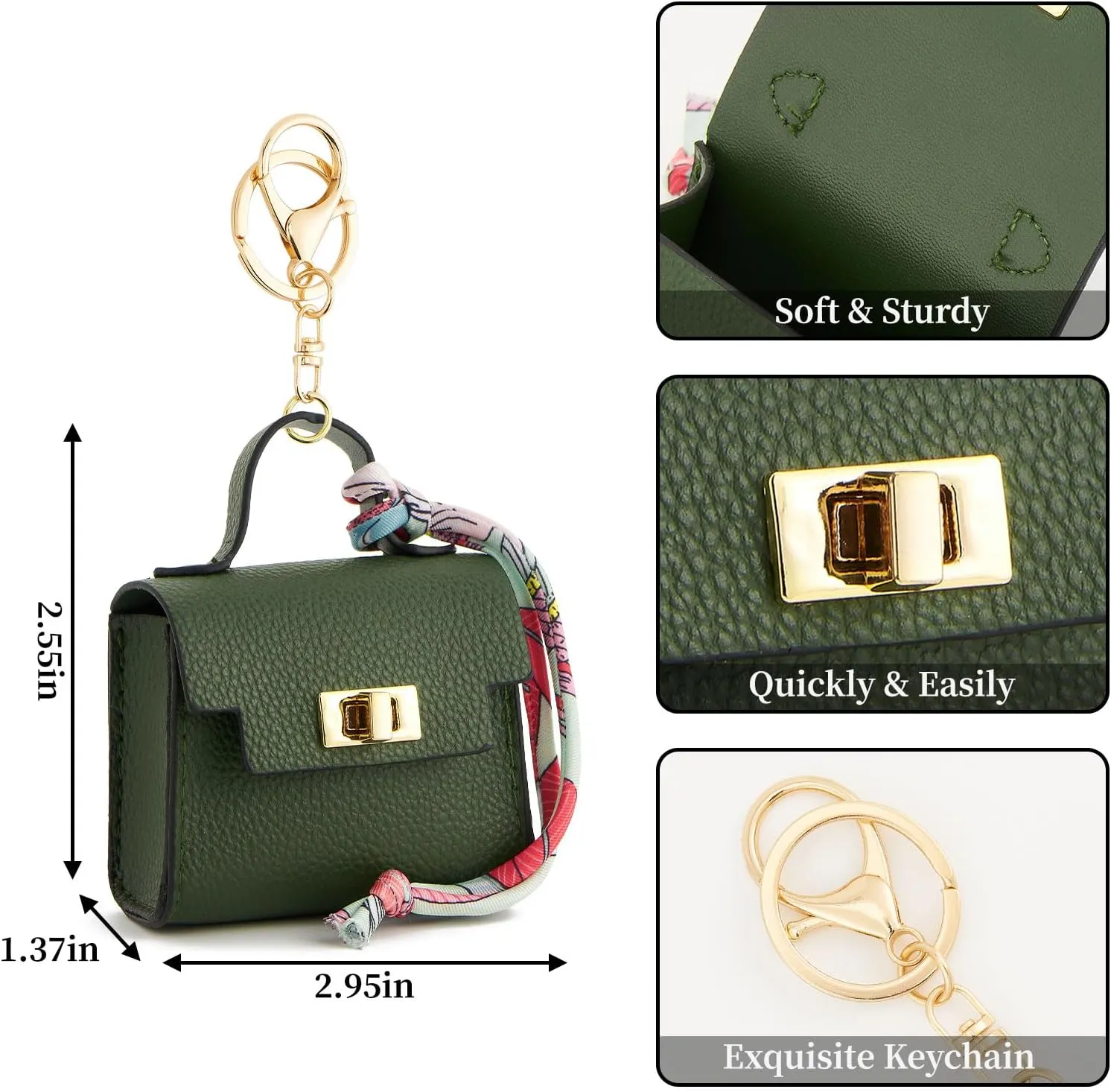 WOZEAH Mini Backpack Keychain for Women,Small Change Pouch Coin Purse Twist-lock with Key Headset Bag（Dark Green）