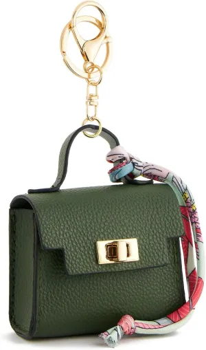 WOZEAH Mini Backpack Keychain for Women,Small Change Pouch Coin Purse Twist-lock with Key Headset Bag（Dark Green）