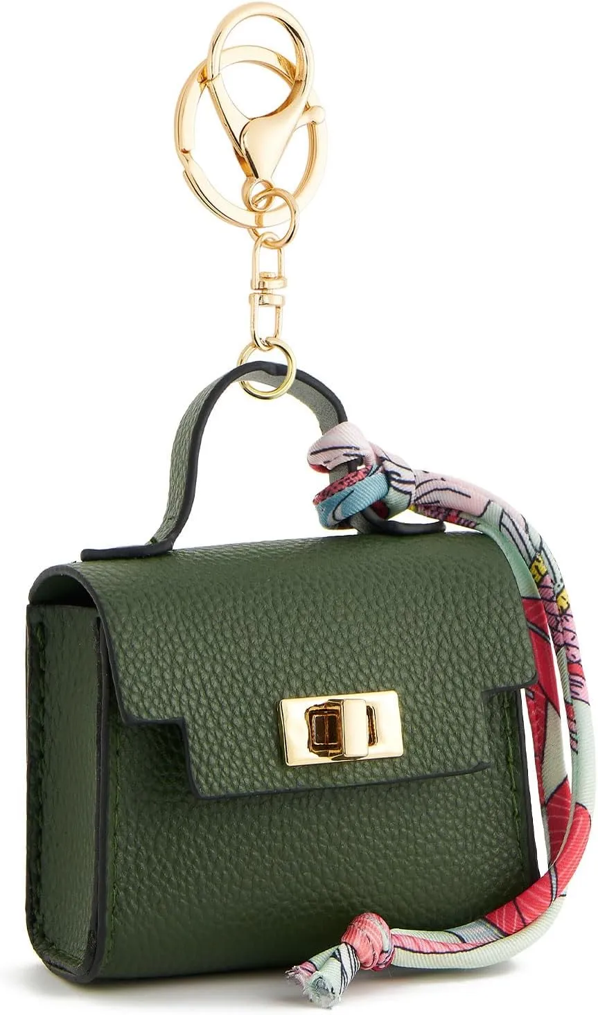WOZEAH Mini Backpack Keychain for Women,Small Change Pouch Coin Purse Twist-lock with Key Headset Bag（Dark Green）