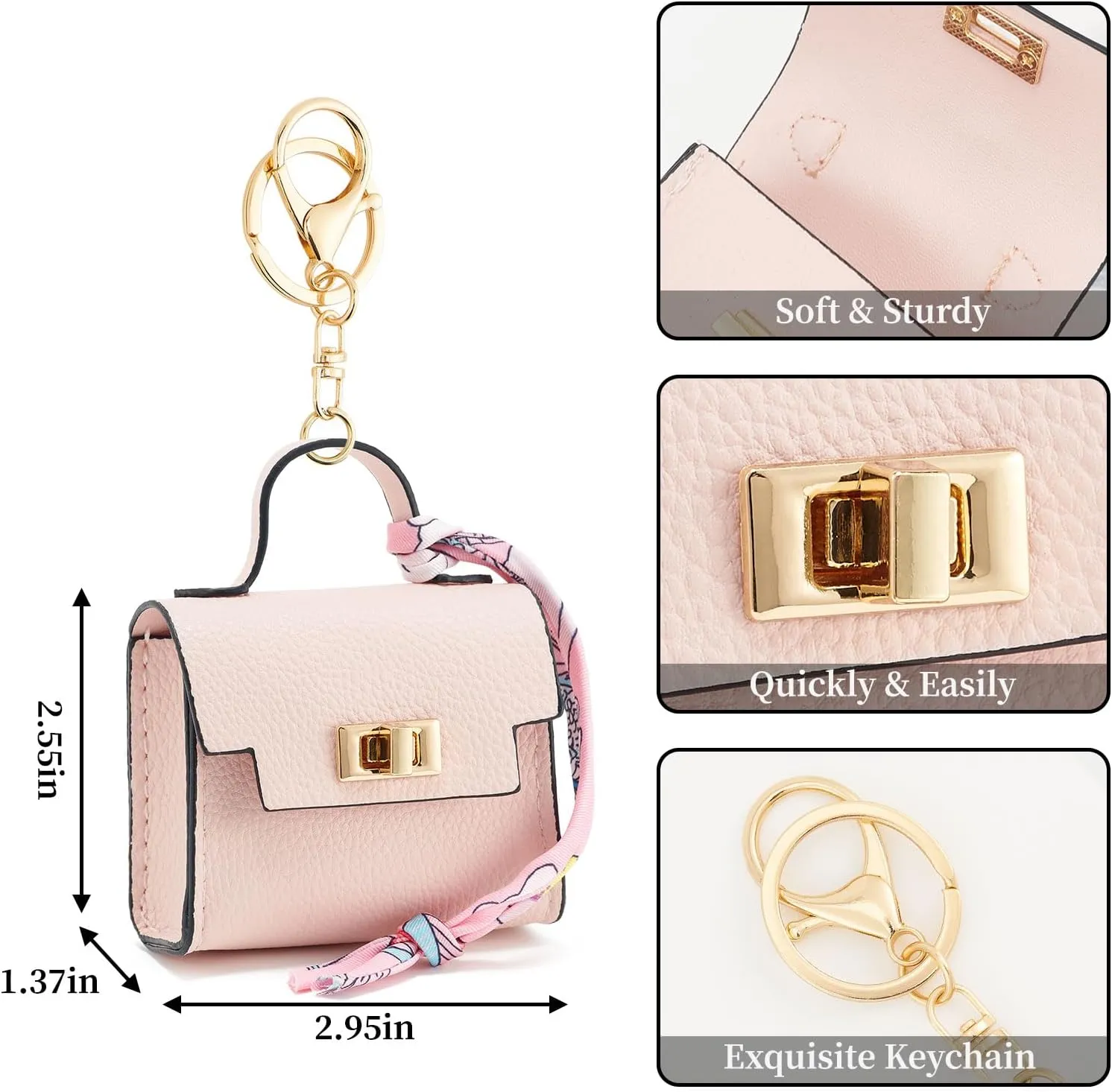 WOZEAH Mini Backpack Keychain for Women,Small Change Pouch Coin Purse Twist-lock with Key Headset Bag（Pink）