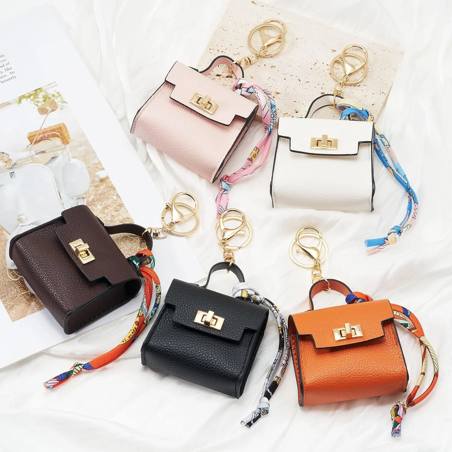 WOZEAH Mini Backpack Keychain for Women,Small Change Pouch Coin Purse Twist-lock with Key Headset Bag（Pink）