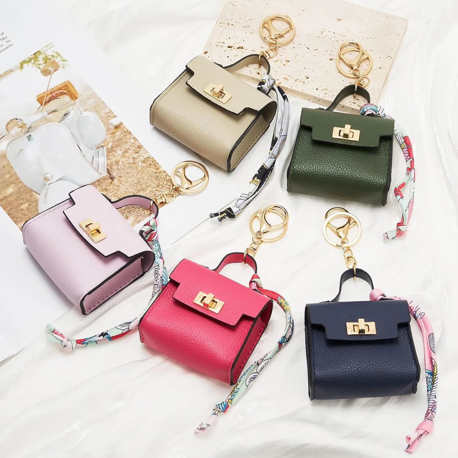 WOZEAH Mini Backpack Keychain for Women,Small Change Pouch Coin Purse Twist-lock with Key Headset Bag（Purple）