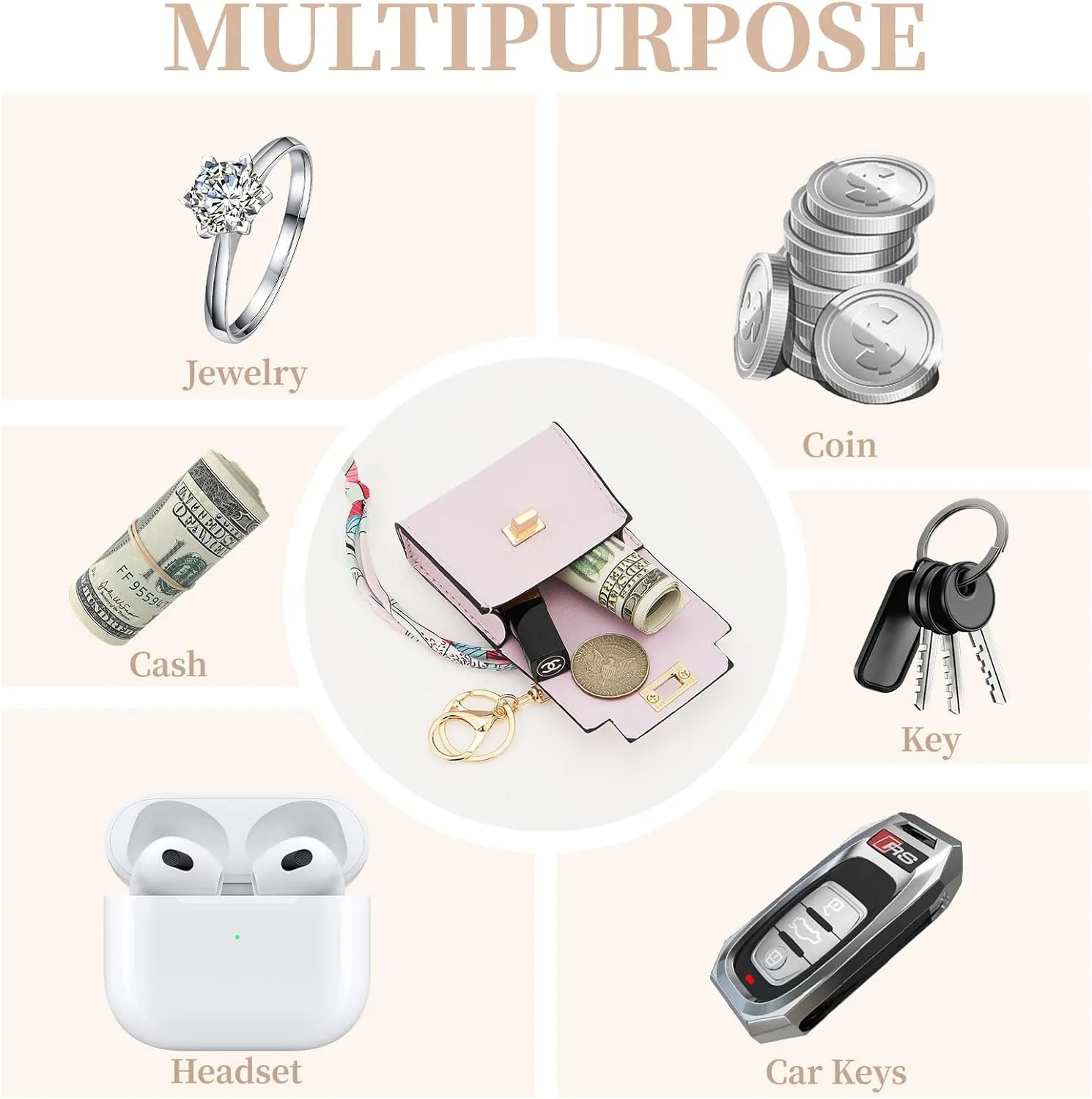WOZEAH Mini Backpack Keychain for Women,Small Change Pouch Coin Purse Twist-lock with Key Headset Bag（Purple）