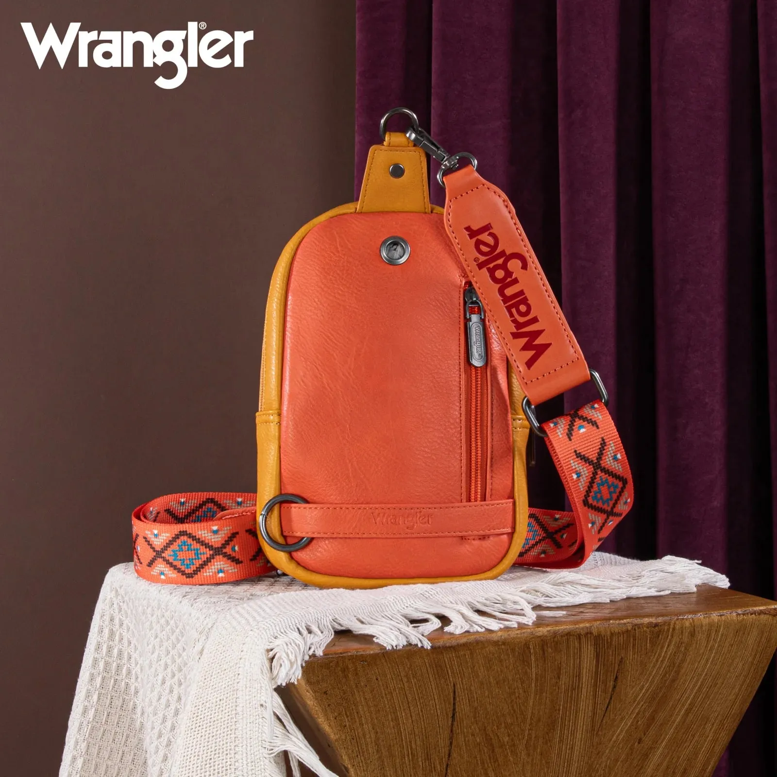 Wrangler Southwestern Embroidered Sling Bag - Orange