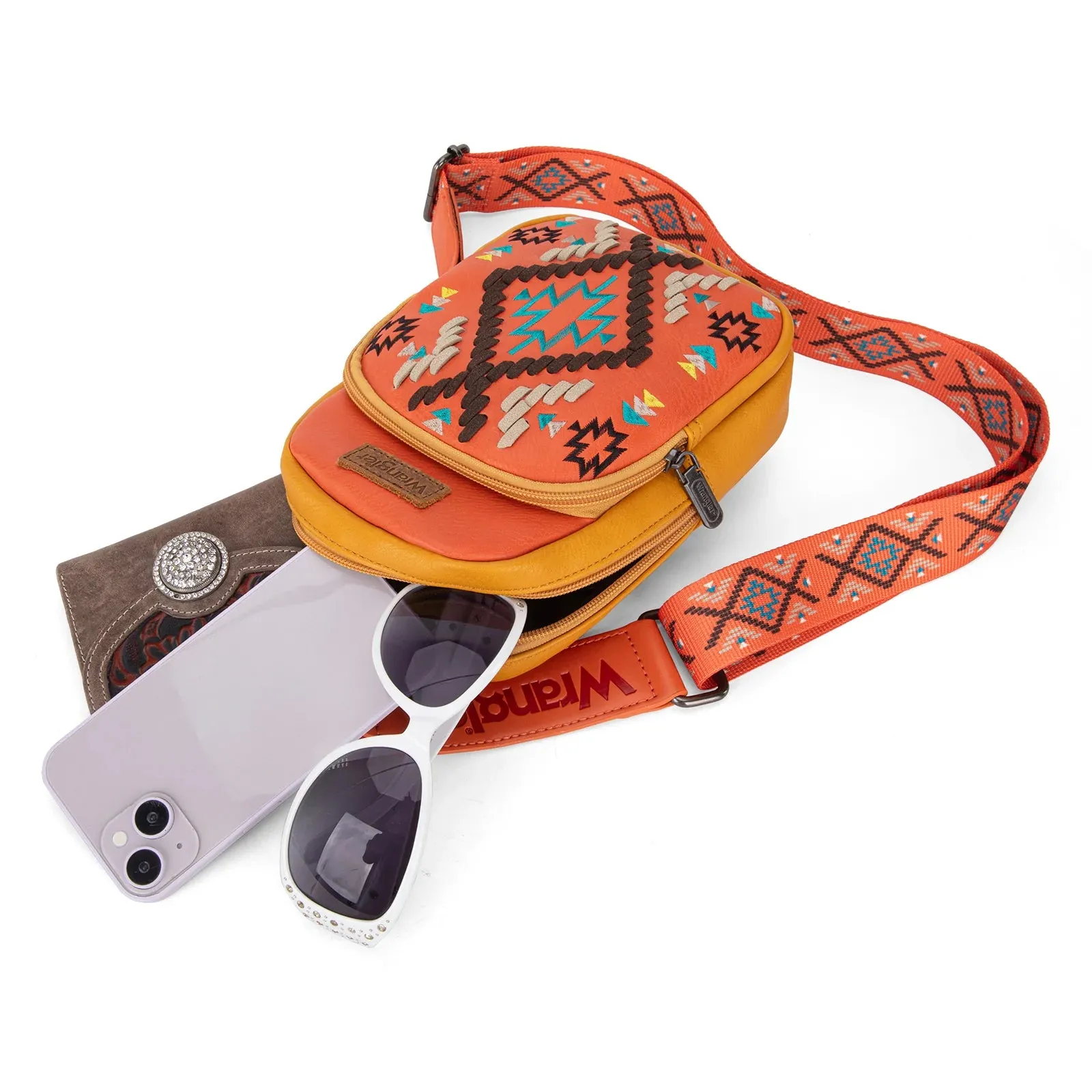 Wrangler Southwestern Embroidered Sling Bag - Orange