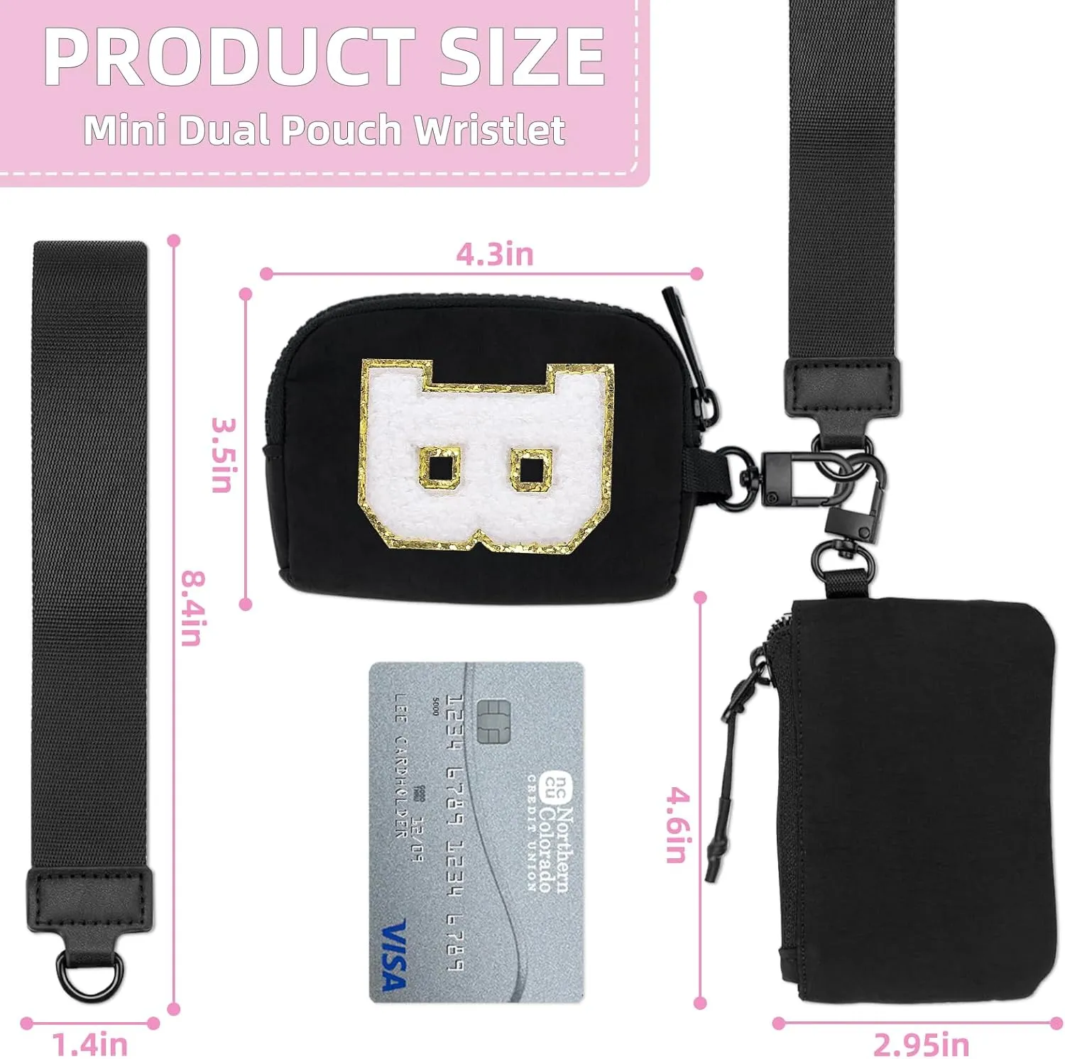 Wristlet Wallets for Women Key Chain Dual Pouch Purse Small Mini Coin Zip Around Bag Keychain Strap Card Holder