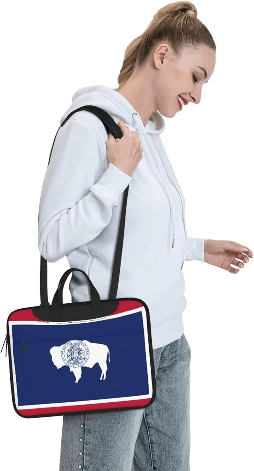 Wyoming State Flag Print Laptop Adjustable Shoulder Strap With Handle Accessory Pocket For Men Women