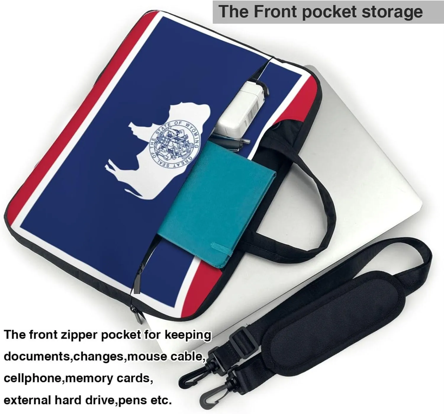 Wyoming State Flag Print Laptop Adjustable Shoulder Strap With Handle Accessory Pocket For Men Women