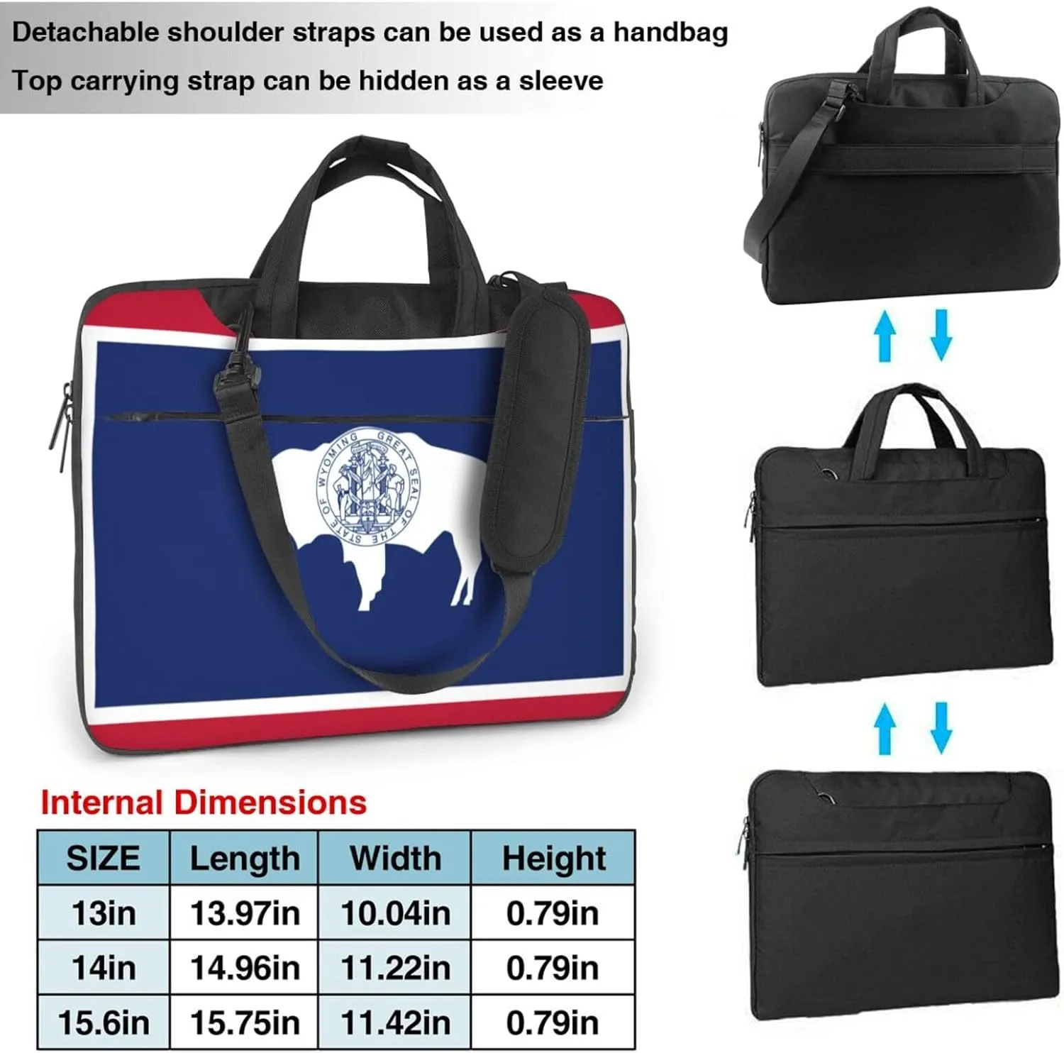 Wyoming State Flag Print Laptop Adjustable Shoulder Strap With Handle Accessory Pocket For Men Women