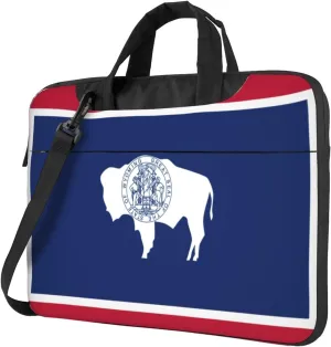 Wyoming State Flag Print Laptop Adjustable Shoulder Strap With Handle Accessory Pocket For Men Women