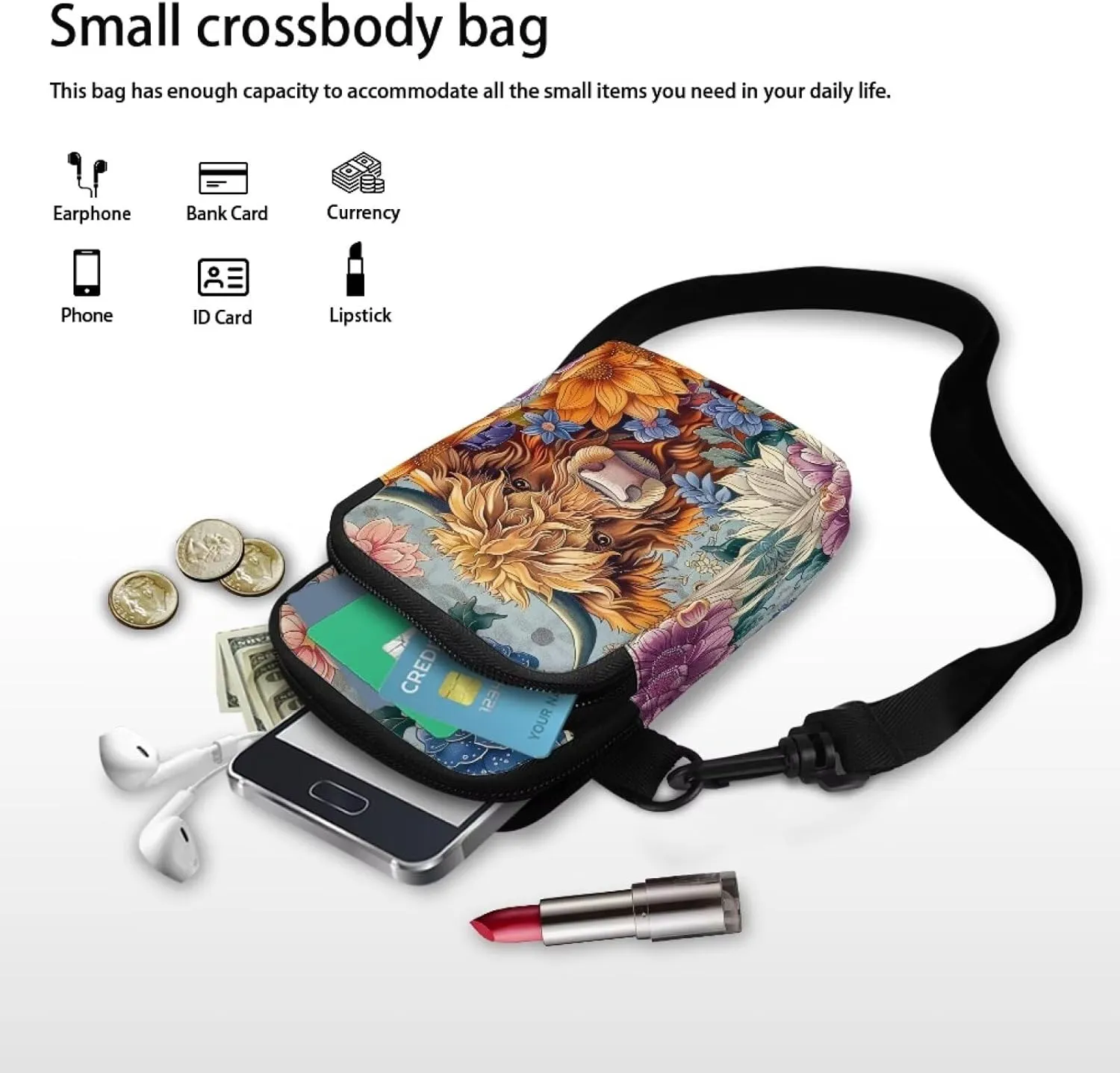 Xpyiqun Crossbody Phone Bag for Purse for Women Canvas Small Sling Shoulder Handbag Cross Body Pouch