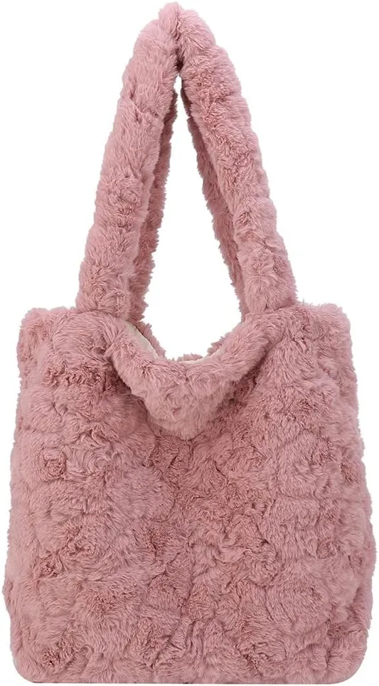 Y2K Plush Underarm Bag, Ladies Fluffy Shoulder Bag, Women Furry Flower Tote for Autumn and Winter