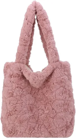 Y2K Plush Underarm Bag, Ladies Fluffy Shoulder Bag, Women Furry Flower Tote for Autumn and Winter
