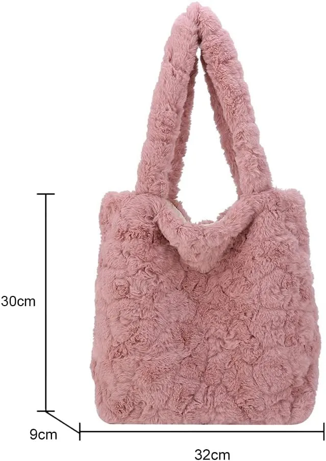 Y2K Plush Underarm Bag, Ladies Fluffy Shoulder Bag, Women Furry Flower Tote for Autumn and Winter
