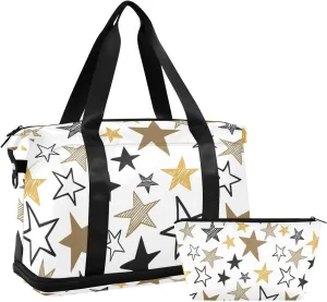 Yellow Star Versatile Sports Travel Bag - Lasting Twill Tote, Removable Wheel & Rod Bagging, Multi-pocket Design, Complimentary Makeup Bag