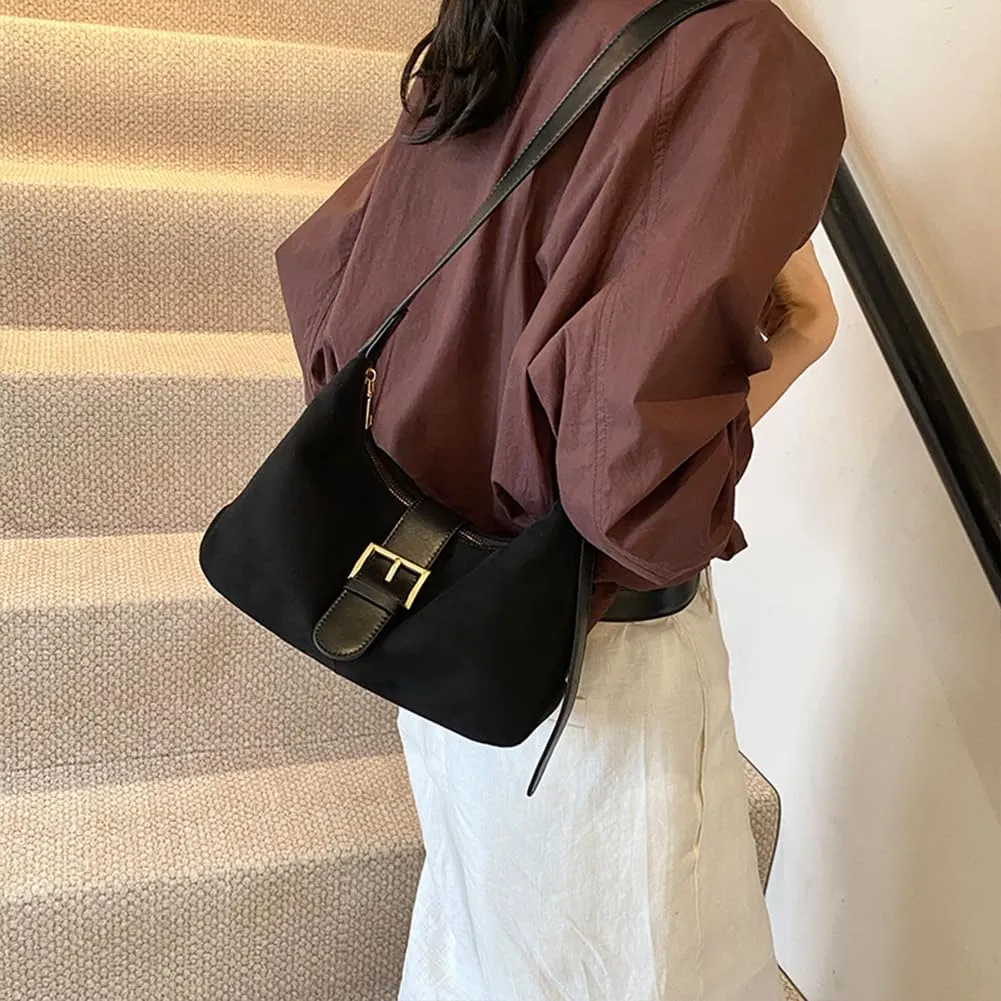 YFGBCX Suede Tote Bag for Women,Casual Hobo Bag,Women's Fashion Shoulder Bag,Brown Faux Suede Tote,Purse,Saddle Bag