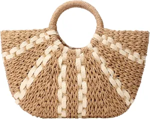YYW Straw Bags for Women,Hand-woven Straw Large Bag Round Handle Ring Tote Retro Summer Beach Rattan bag
