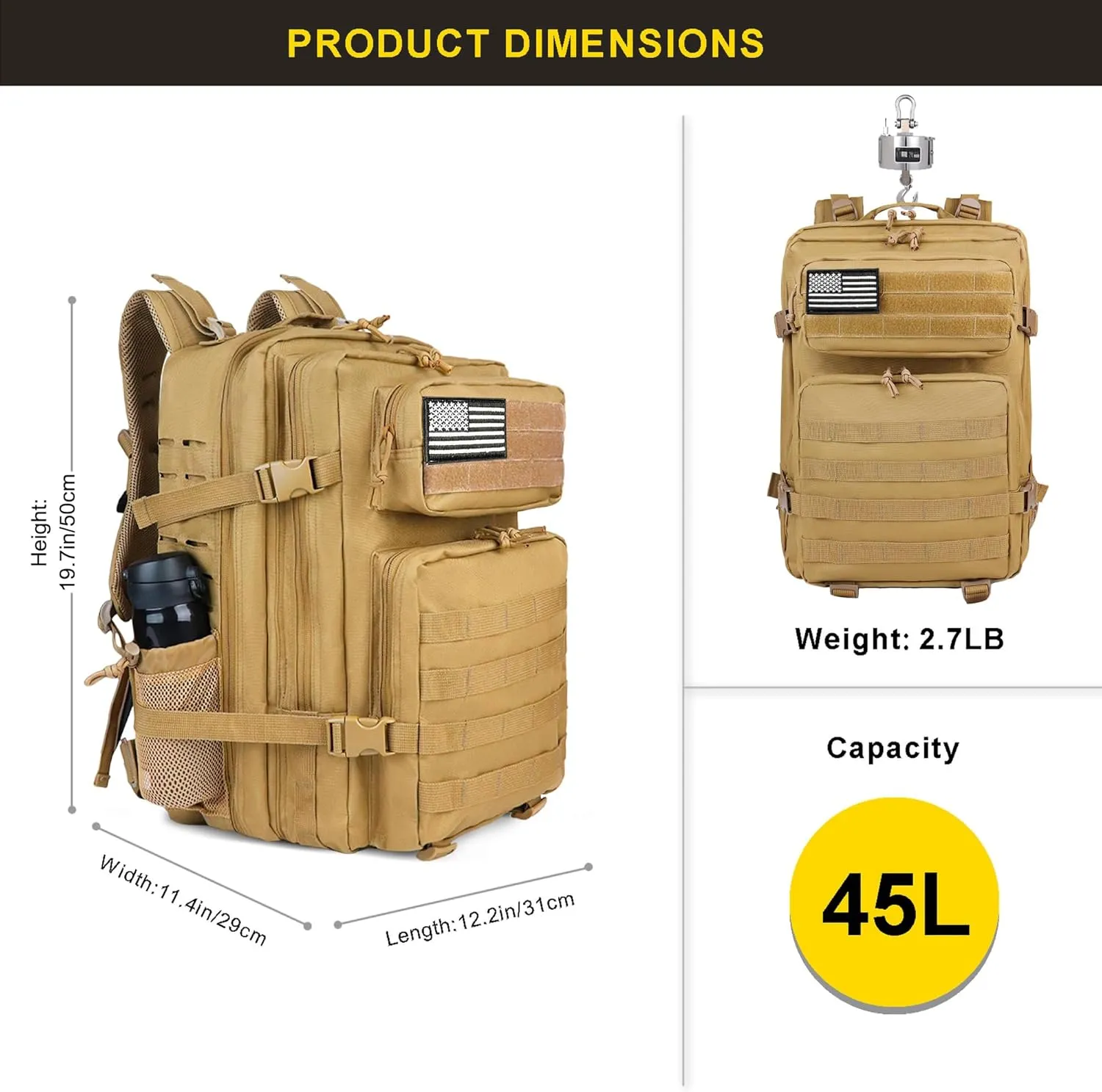 Zavothy 45L Military Tactical Backpack for Men and Women Army 3 Day Assault Pack Bag Large Rucksack with Molle System