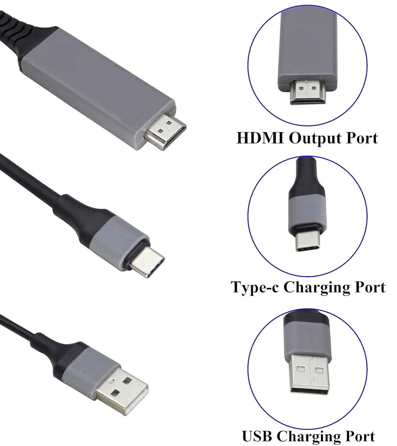 zdyCGTime 2 in 1 MHL USB Type C 3.1 Male & USB 2.0 A Male to HDMI Male 4K@30Hz HDTV Mirroring Video Audio Output Charging Cable Compatible with Android, MacBook, iPad, Thunderbolt 3(2m/Black-USB C)