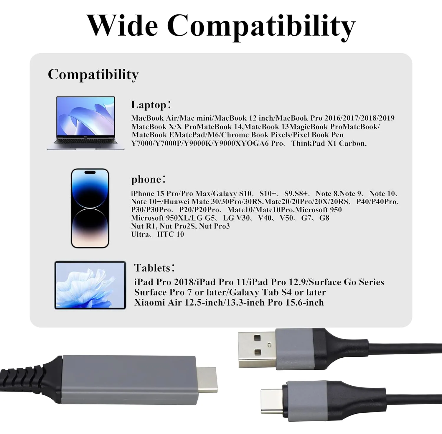 zdyCGTime 2 in 1 MHL USB Type C 3.1 Male & USB 2.0 A Male to HDMI Male 4K@30Hz HDTV Mirroring Video Audio Output Charging Cable Compatible with Android, MacBook, iPad, Thunderbolt 3(2m/Black-USB C)
