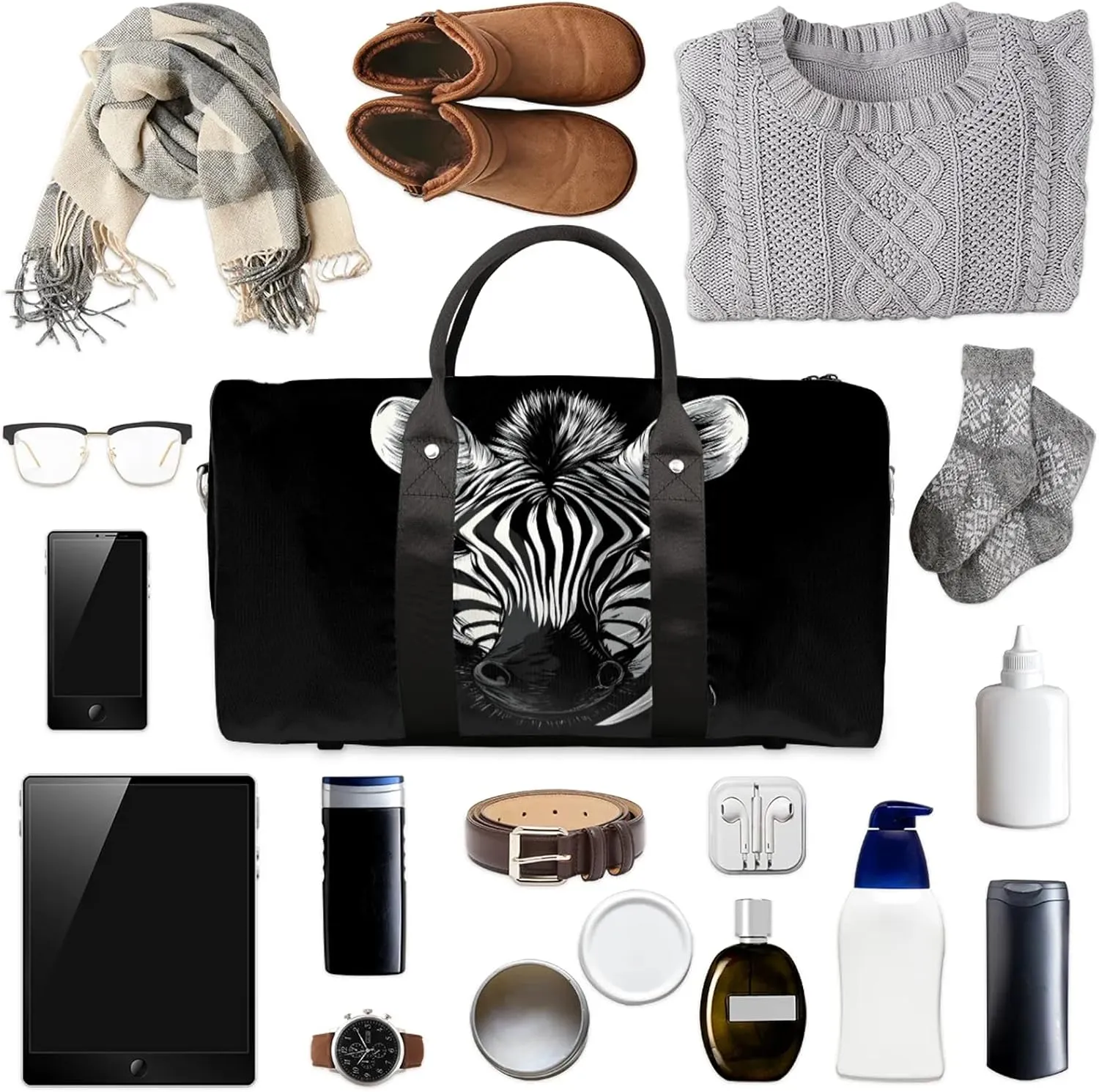 Zebra Duffle Bag for Travel, Overnight Weekend Gym Carry On Luggage Bag, Animal Zebra Travel Duffel Bag for Men Women