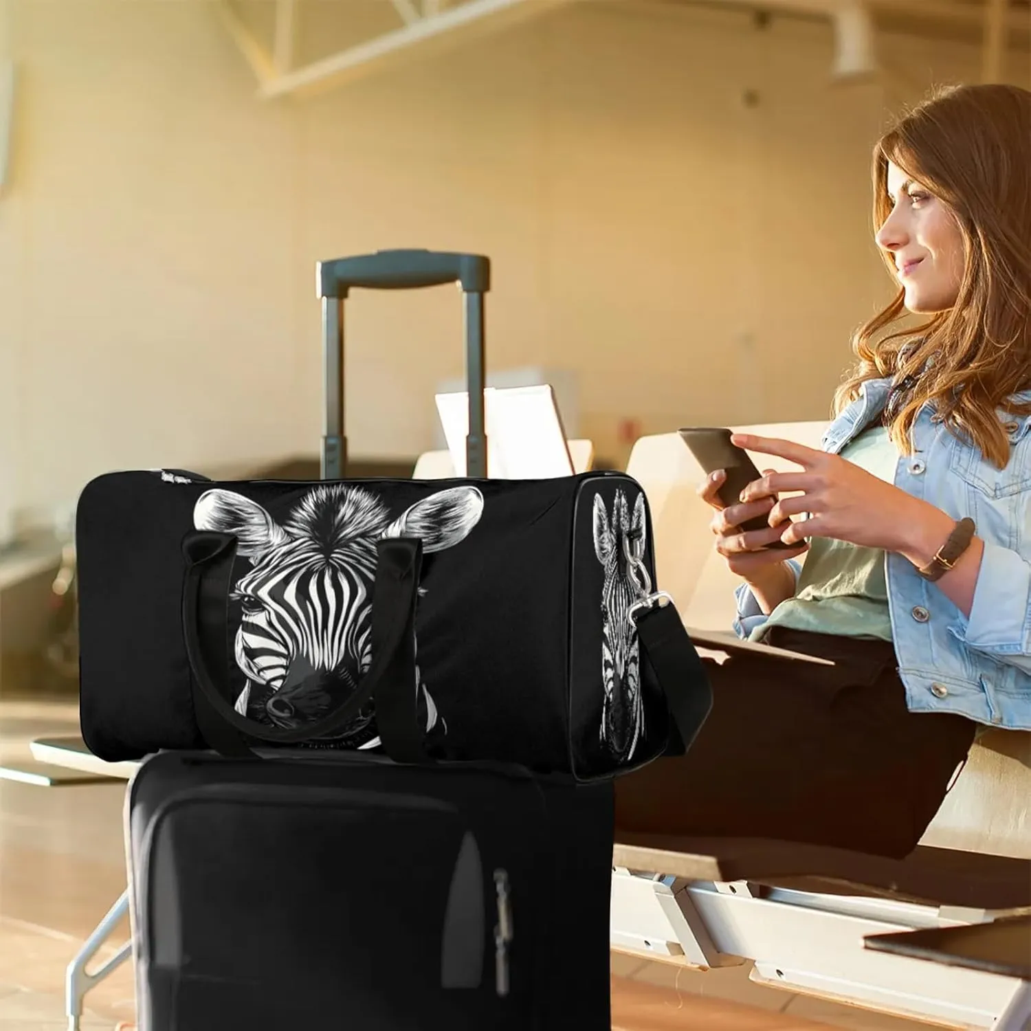 Zebra Duffle Bag for Travel, Overnight Weekend Gym Carry On Luggage Bag, Animal Zebra Travel Duffel Bag for Men Women