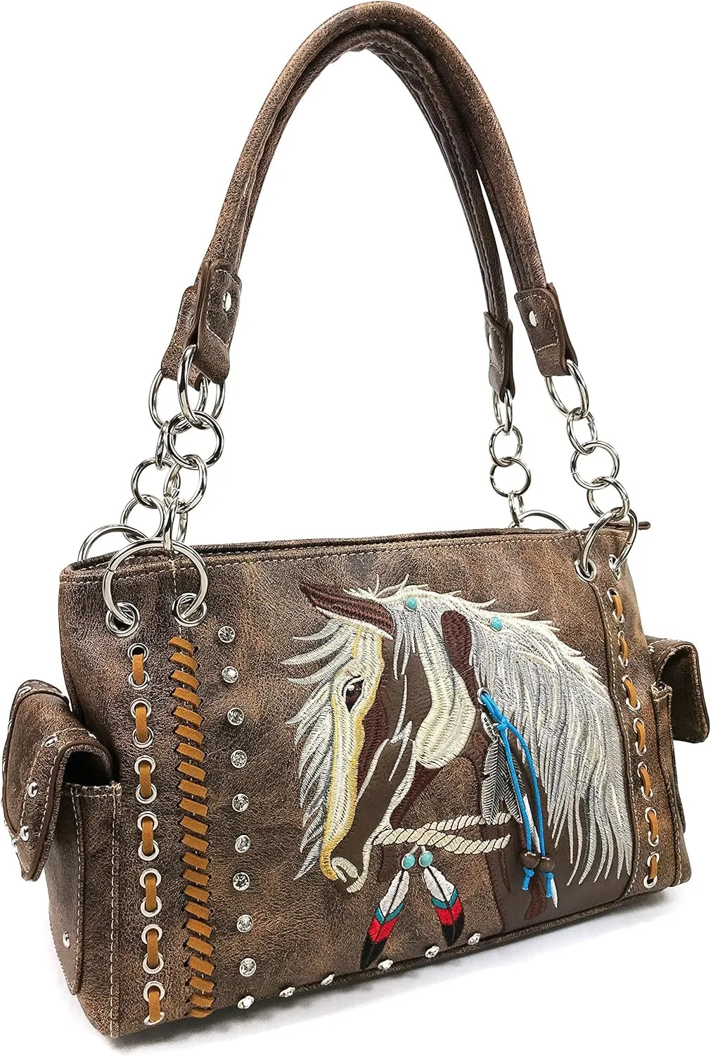 Zelris Dakota Dales Pony Horse Embroidery Mane Western Country Women Conceal Carry CCW Shoulder Handbag Purse with Wallet Set