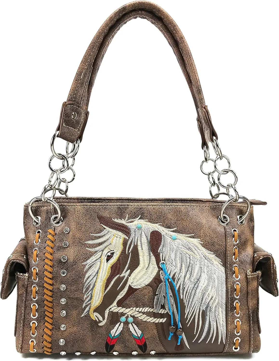 Zelris Dakota Dales Pony Horse Embroidery Mane Western Country Women Conceal Carry CCW Shoulder Handbag Purse with Wallet Set