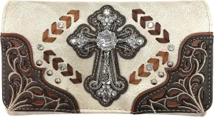 Zelris Western Country Cross Chevron Design Crossbody Trifold Wallet