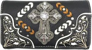 Zelris Western Country Cross Chevron Design Crossbody Trifold Wallet
