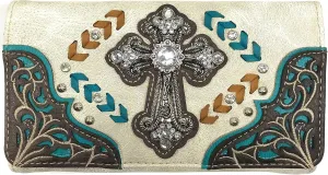 Zelris Western Country Cross Chevron Design Crossbody Trifold Wallet