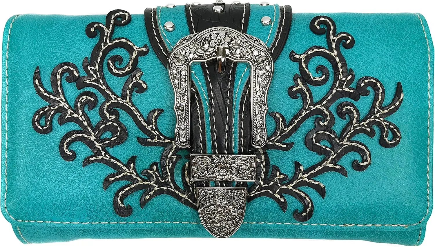 Zelris Western Country Floral Buckle Crossbody Trifold Fold Wallet